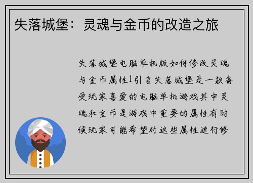 失落城堡：灵魂与金币的改造之旅