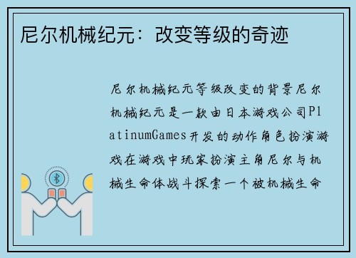 尼尔机械纪元：改变等级的奇迹