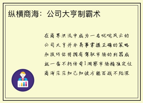 纵横商海：公司大亨制霸术